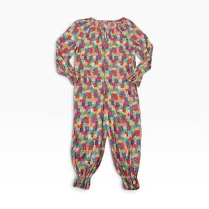 Vintage 70s Clown Costume Jumpsuit Colorful Patchwork Floral Print